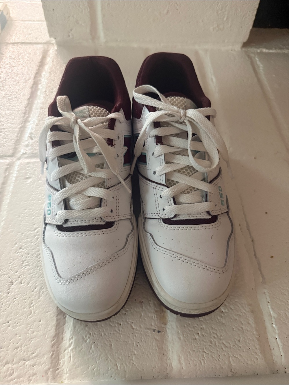 New Balance Kids White and Maroon Sneakers